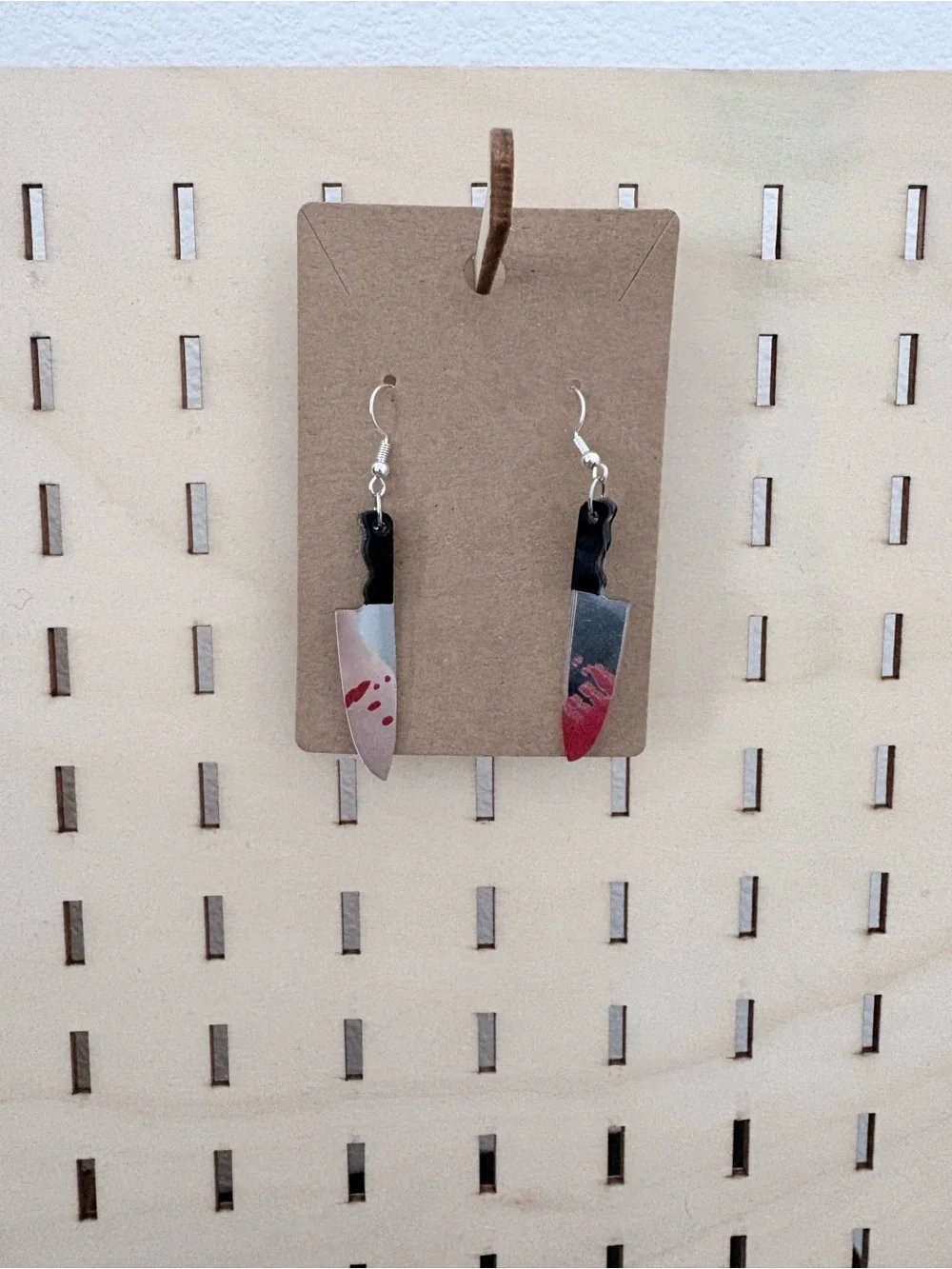 Handcrafted bloody knife charms dangle earrings